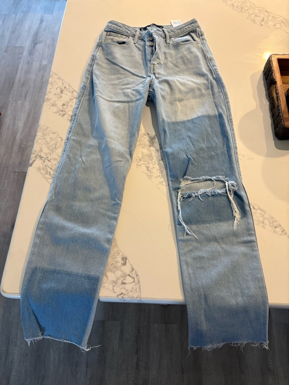 Hollister Light Blue Straight Leg Jeans with Knee Rip
